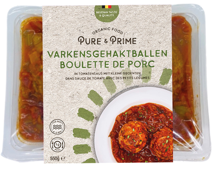 Pure & Prime Varkensgehaktballen - tomatensaus - groenten bio 550g
